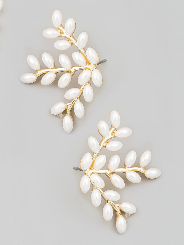 Pearl Leaf Post Earrings