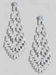 Glass Baguette Pave Tear Dangle Earrings