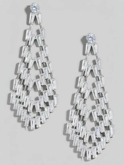 Glass Baguette Pave Tear Dangle Earrings