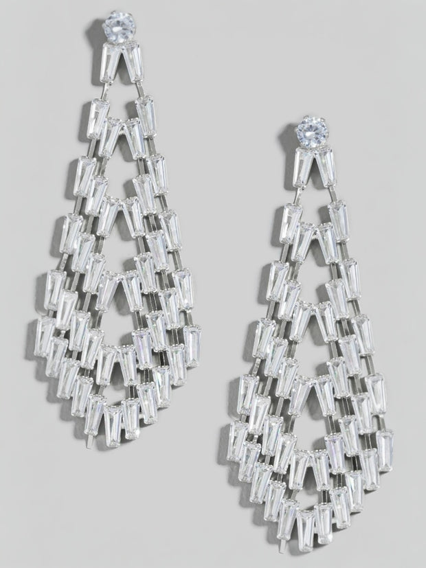 Glass Baguette Pave Tear Dangle Earrings