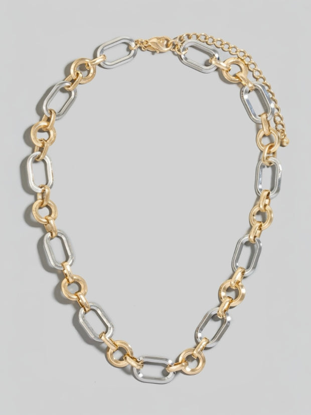 Matte Metal Tone Circle & Oval Necklace