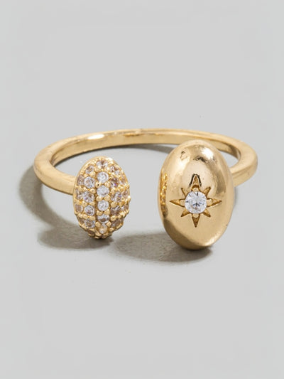 Star Pave Oval Ends Open Band Gold Ring