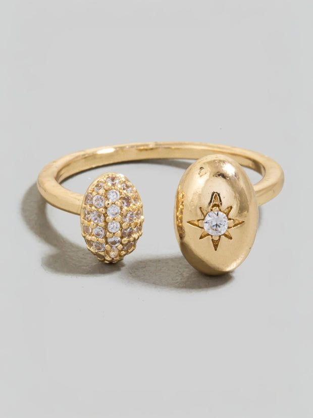 Star Pave Oval Ends Open Band Gold Ring