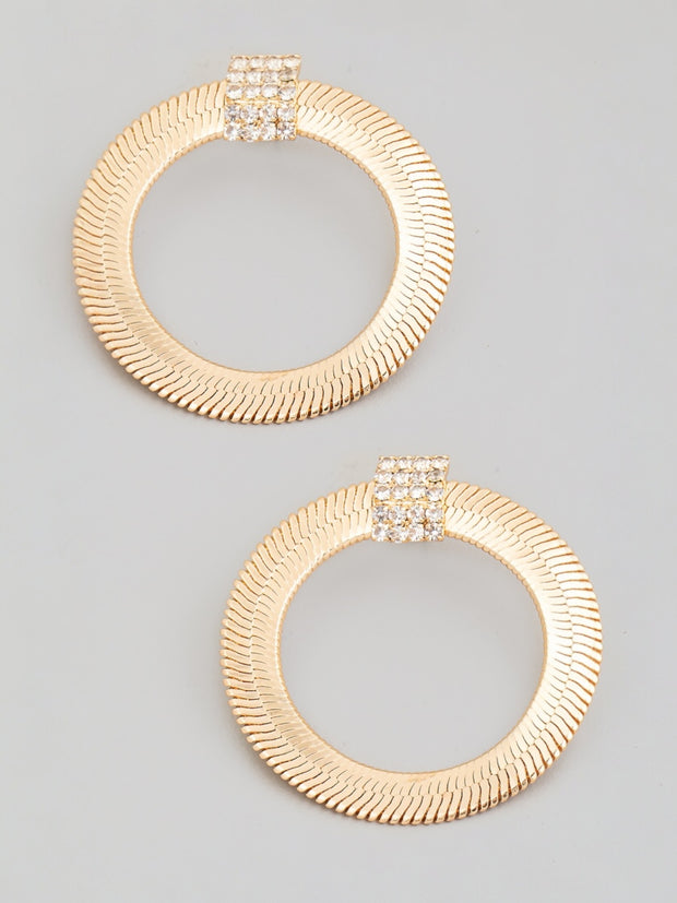 Flat Solid Snake Chain Hoop Drop Earrings