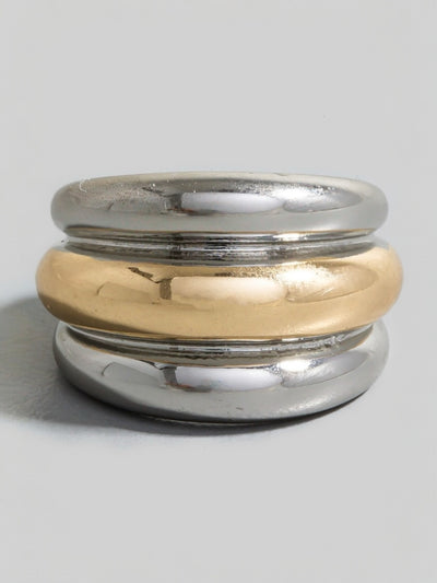 Two Tone Layered Metallic Band Ring