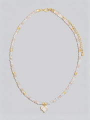 Cz Heart Pendant Glass Beaded Necklace