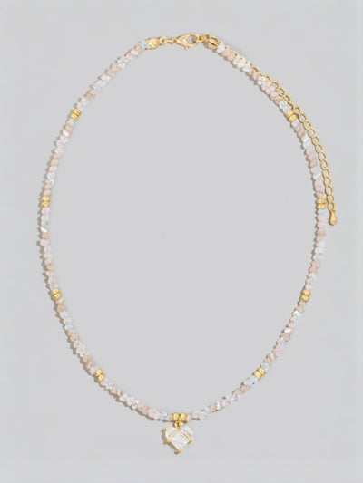 Cz Heart Pendant Glass Beaded Necklace
