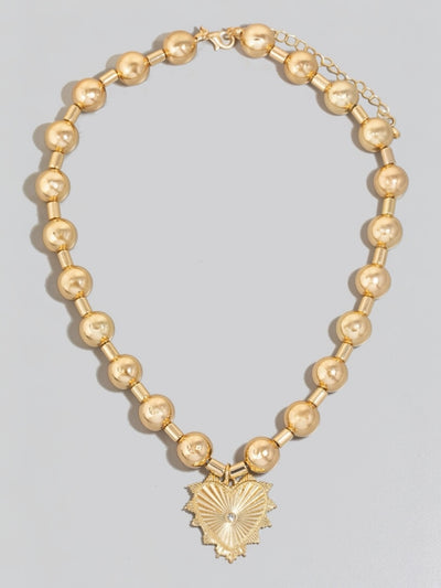 Metallic Ball Bead Heart Pendant Necklace