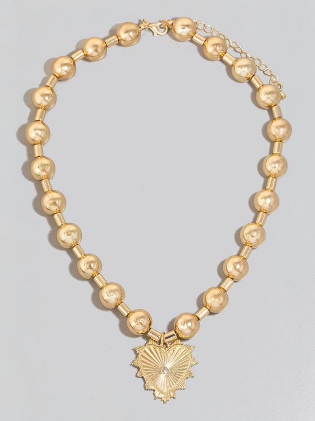 Metallic Ball Bead Heart Pendant Necklace