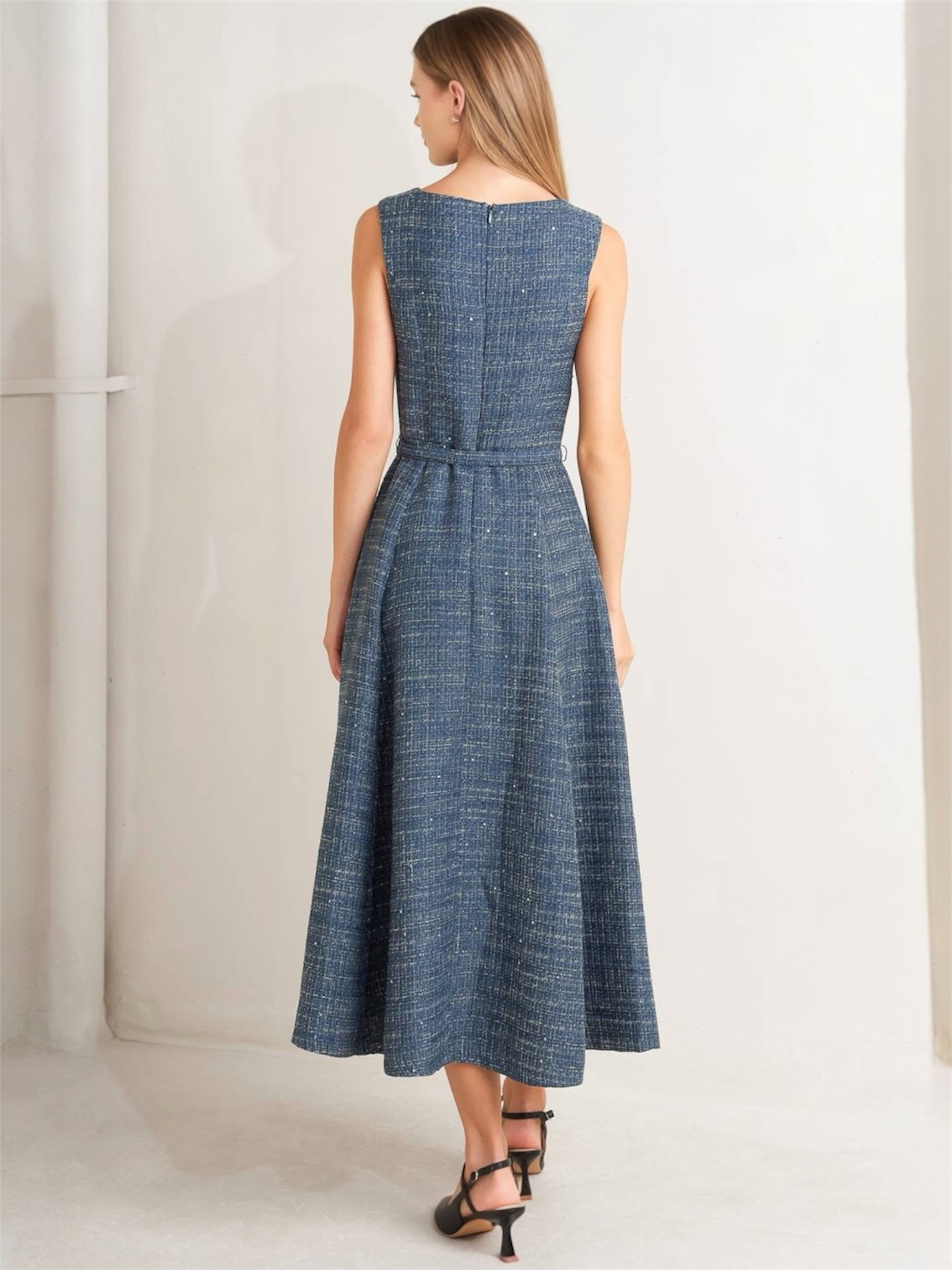 Zoe Woven Tweed Midi Dress