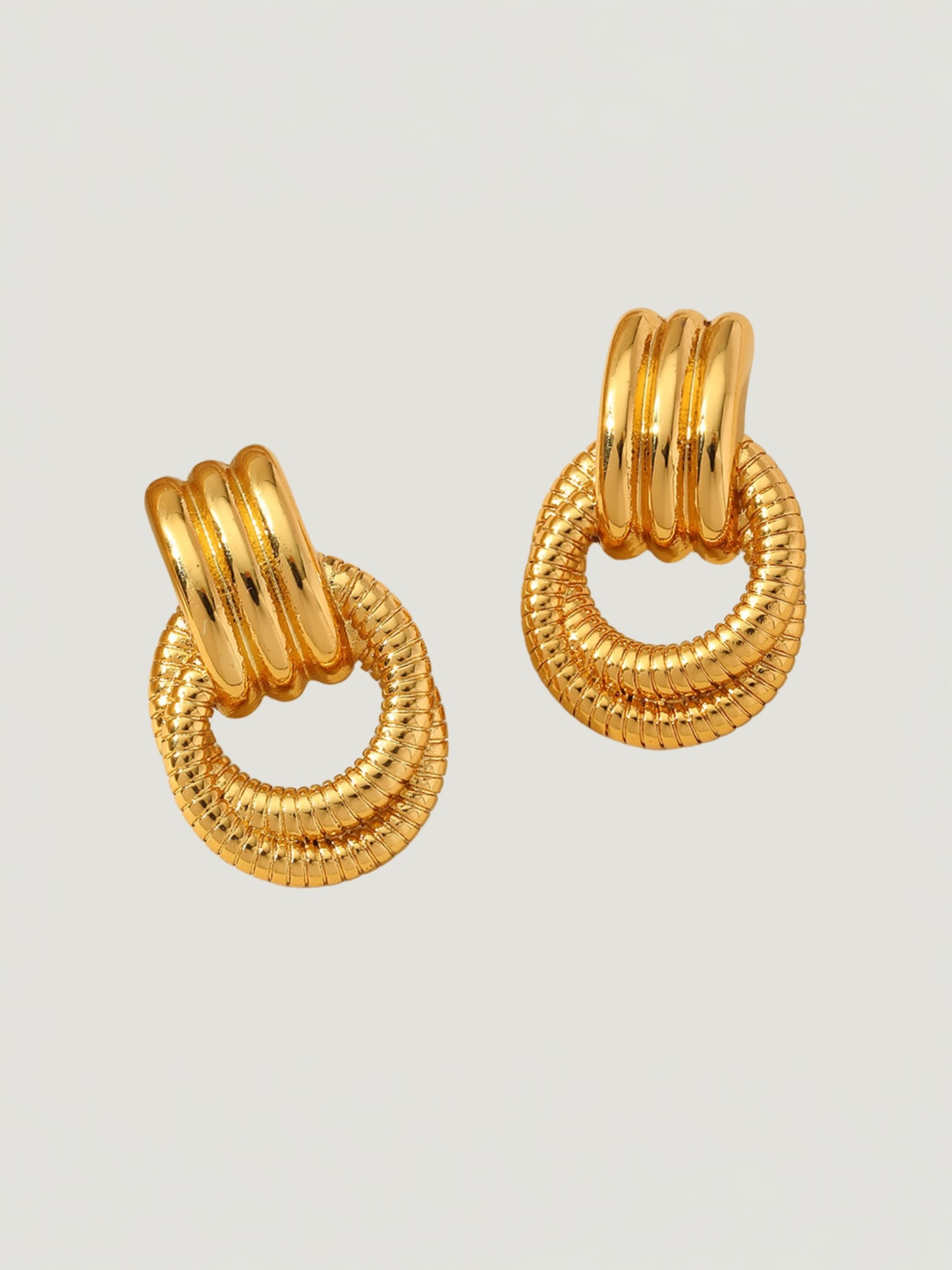 Gold Textured Doorknocker Drop Earrings
