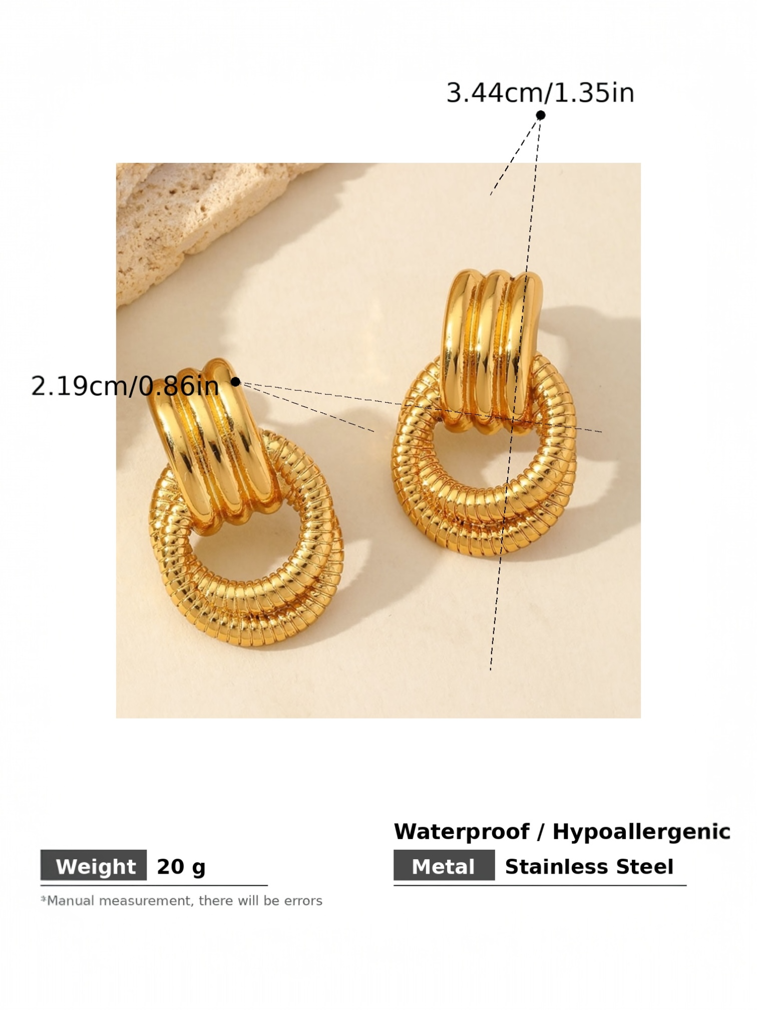 Gold Textured Doorknocker Drop Earrings