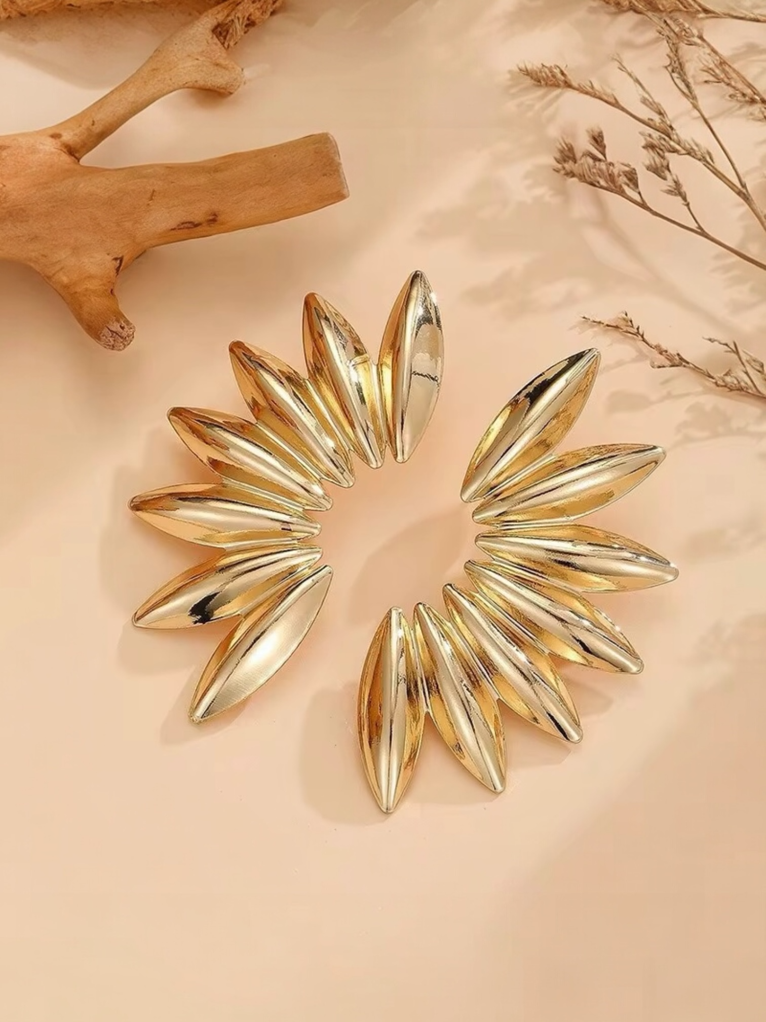 Gold Petal Wing Statement Earrings