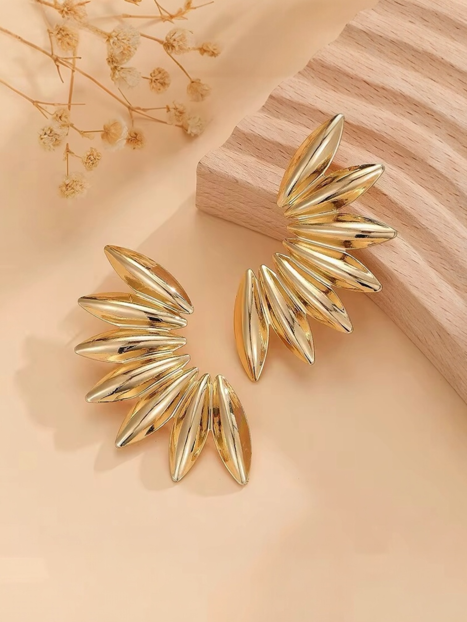Gold Petal Wing Statement Earrings