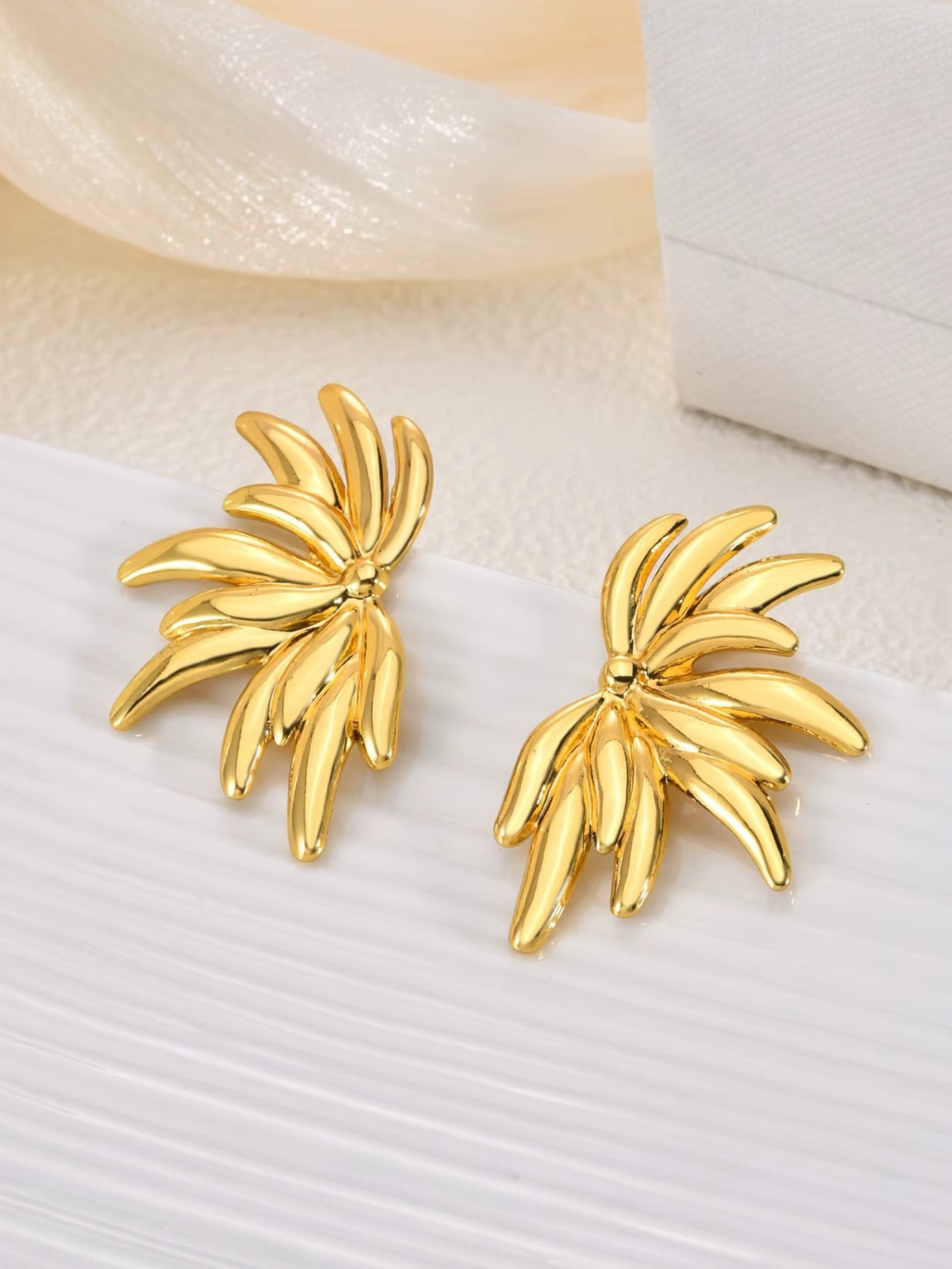 Golden Palm Fan Earrings