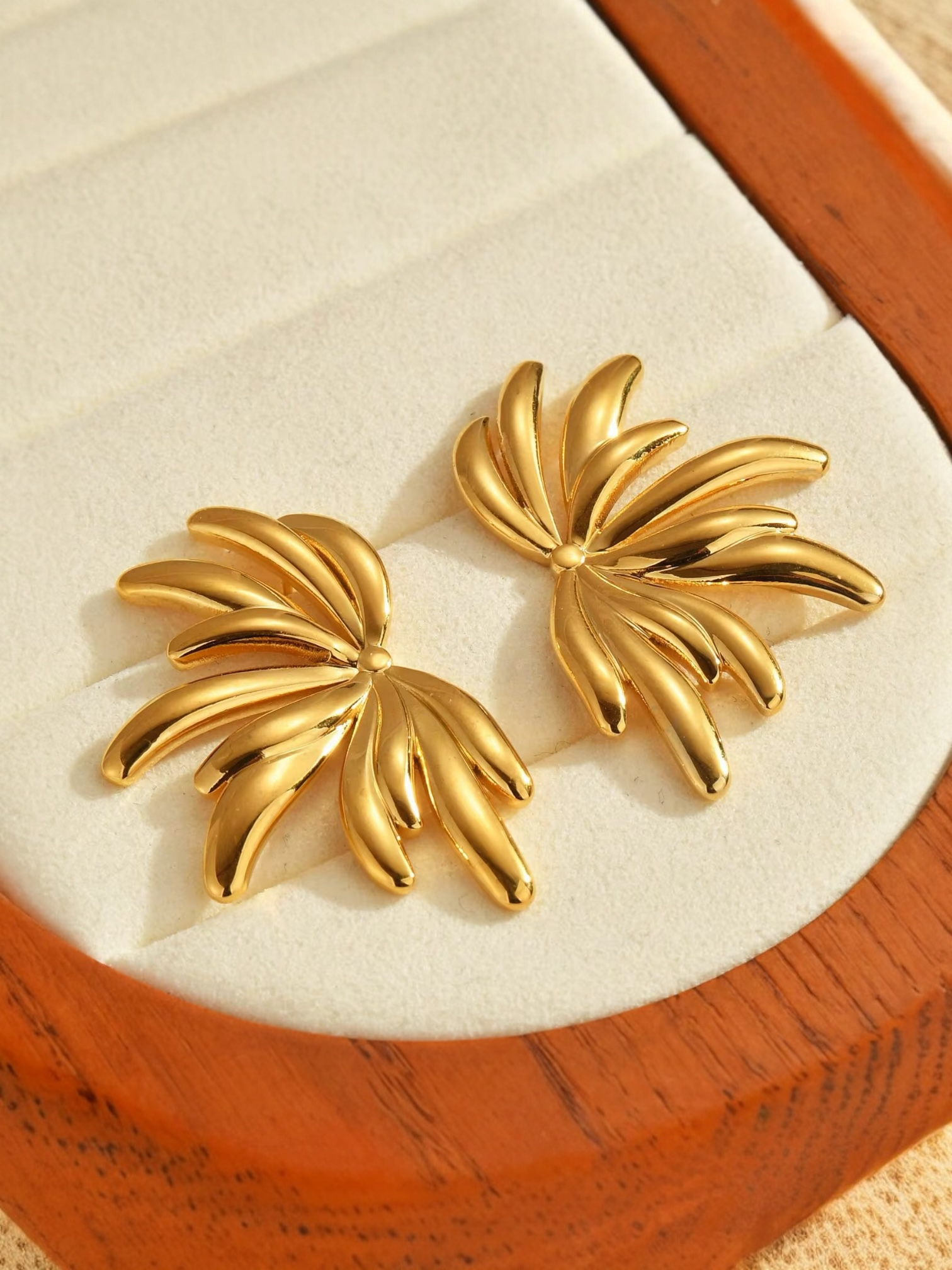 Golden Palm Fan Earrings