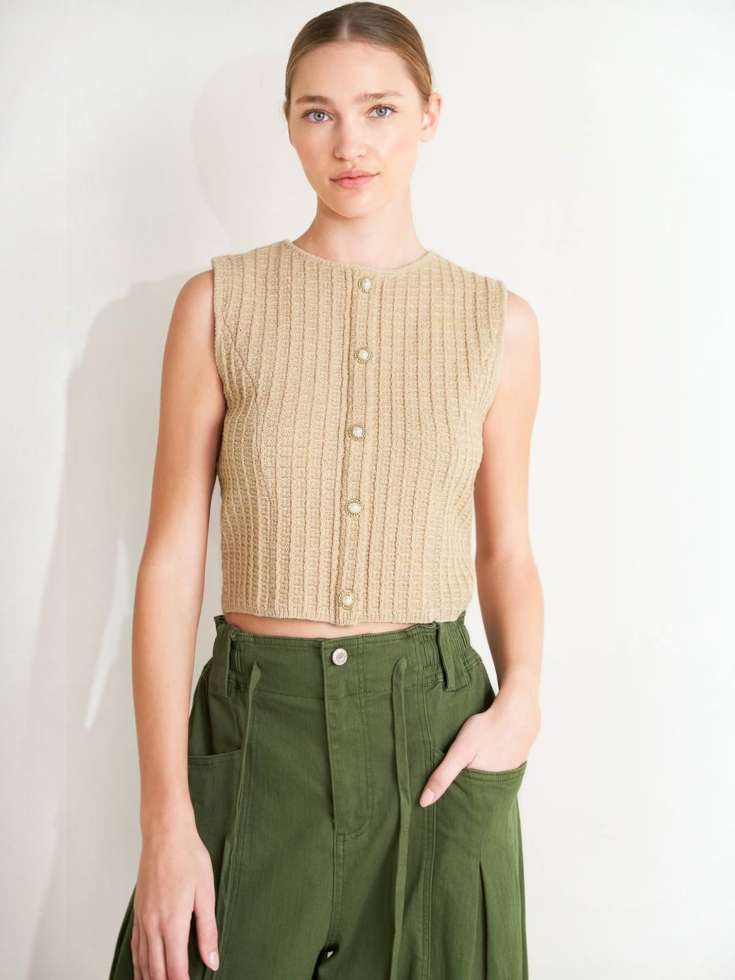 Mabel Sweater Knit Taupe Top