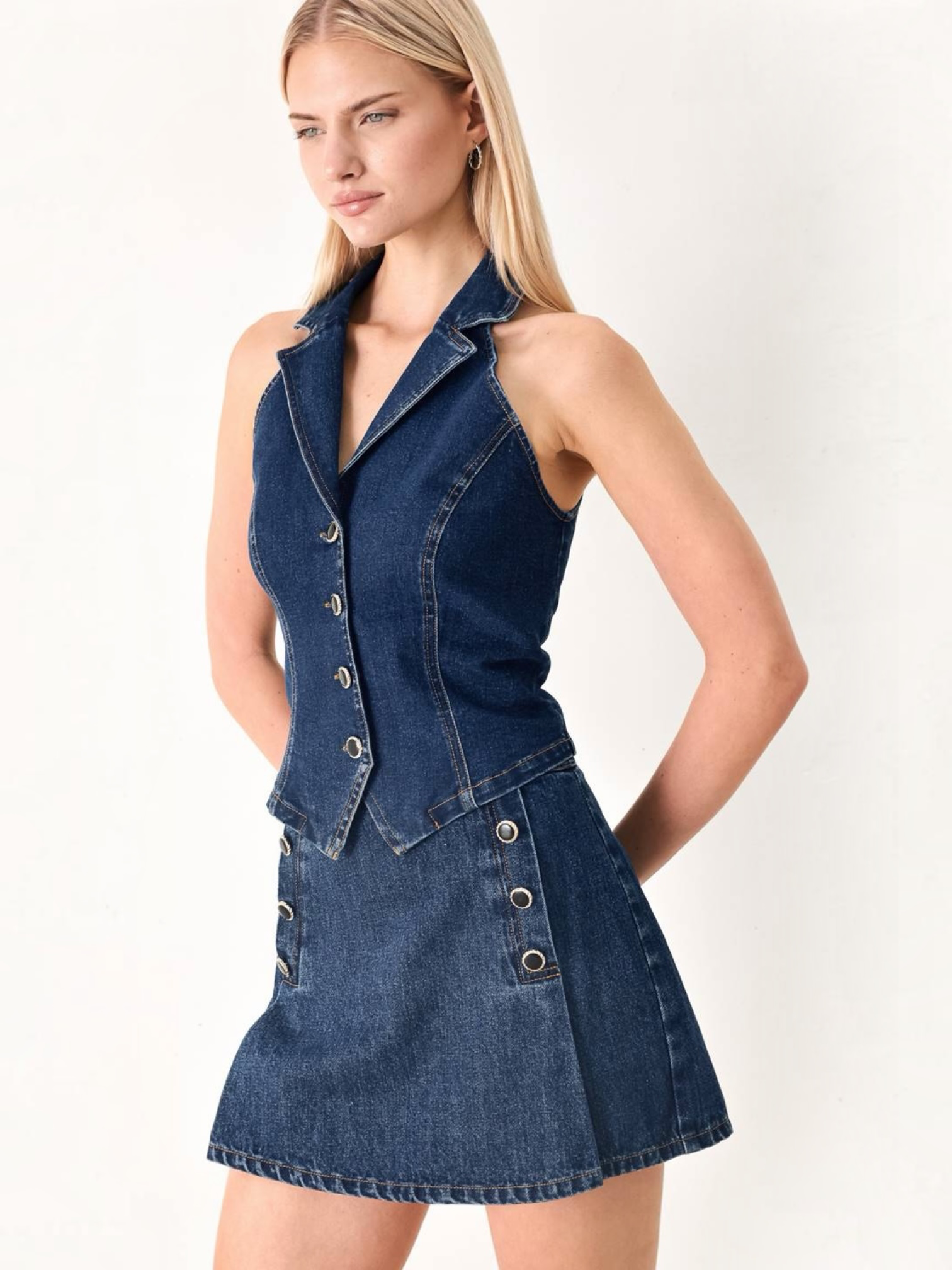 Thiana Top &amp; Skort 2 Piece Denim Set