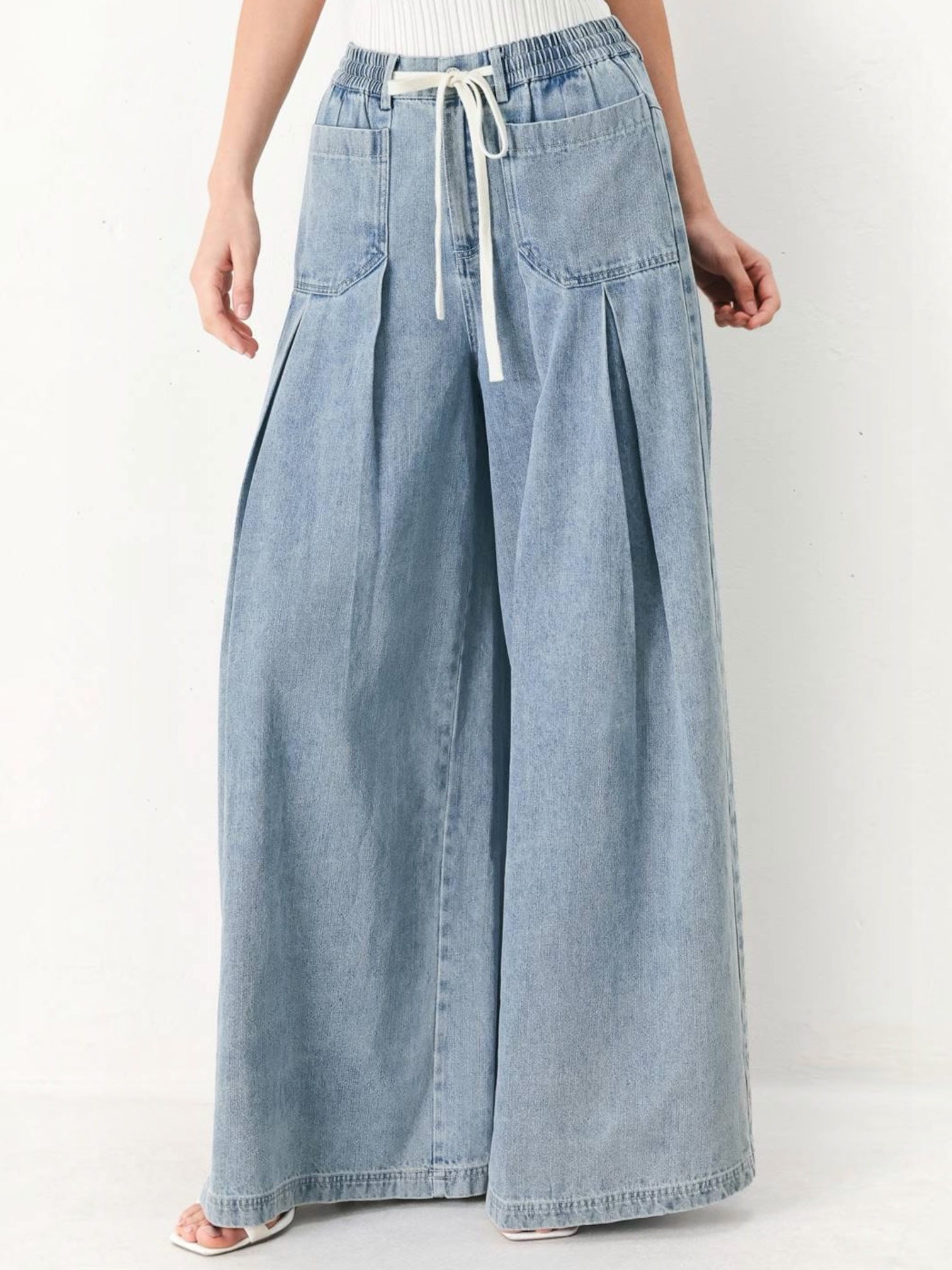 Jia Wide Washed Denim Bottoms