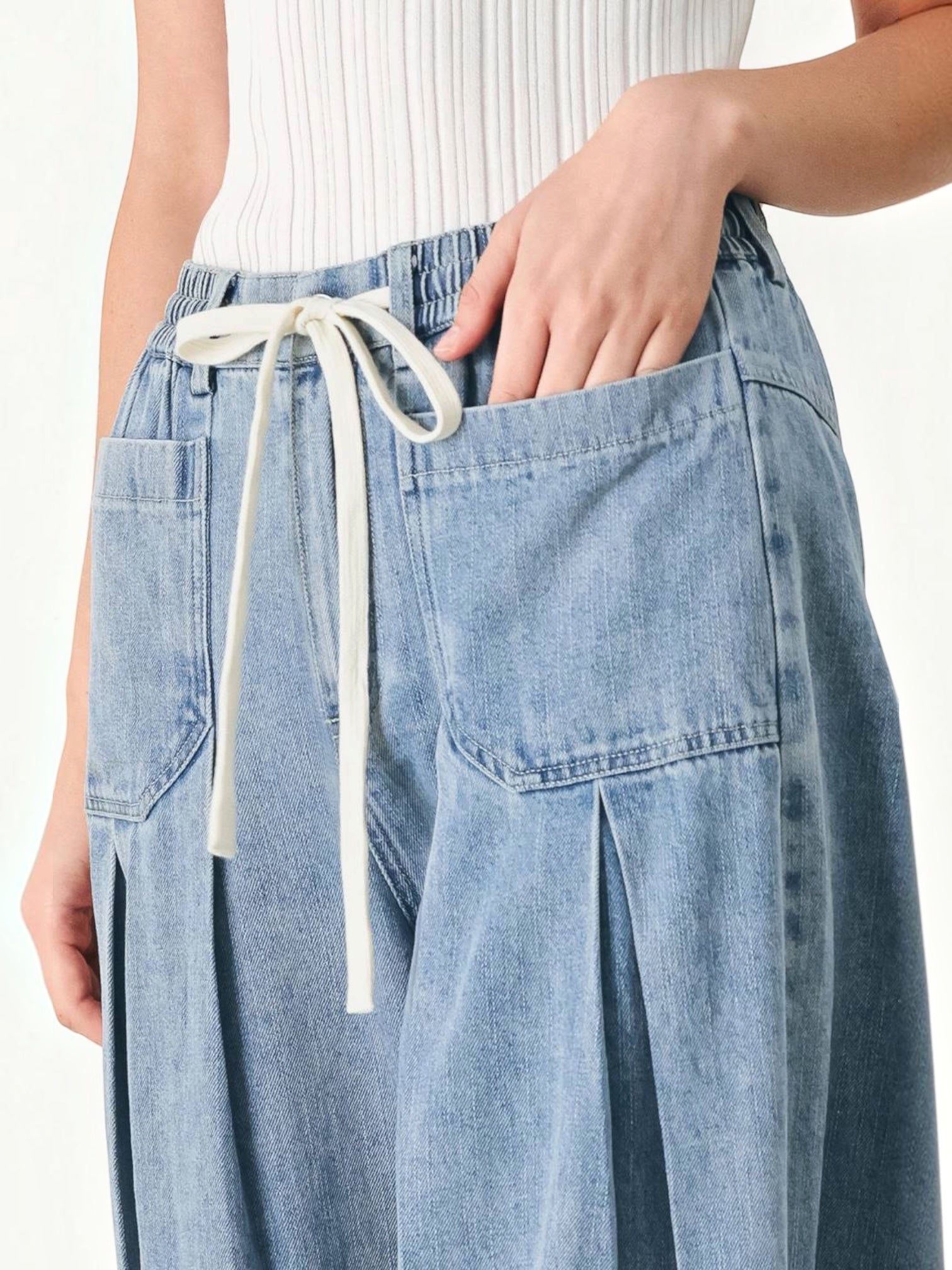 Jia Wide Washed Denim Bottoms