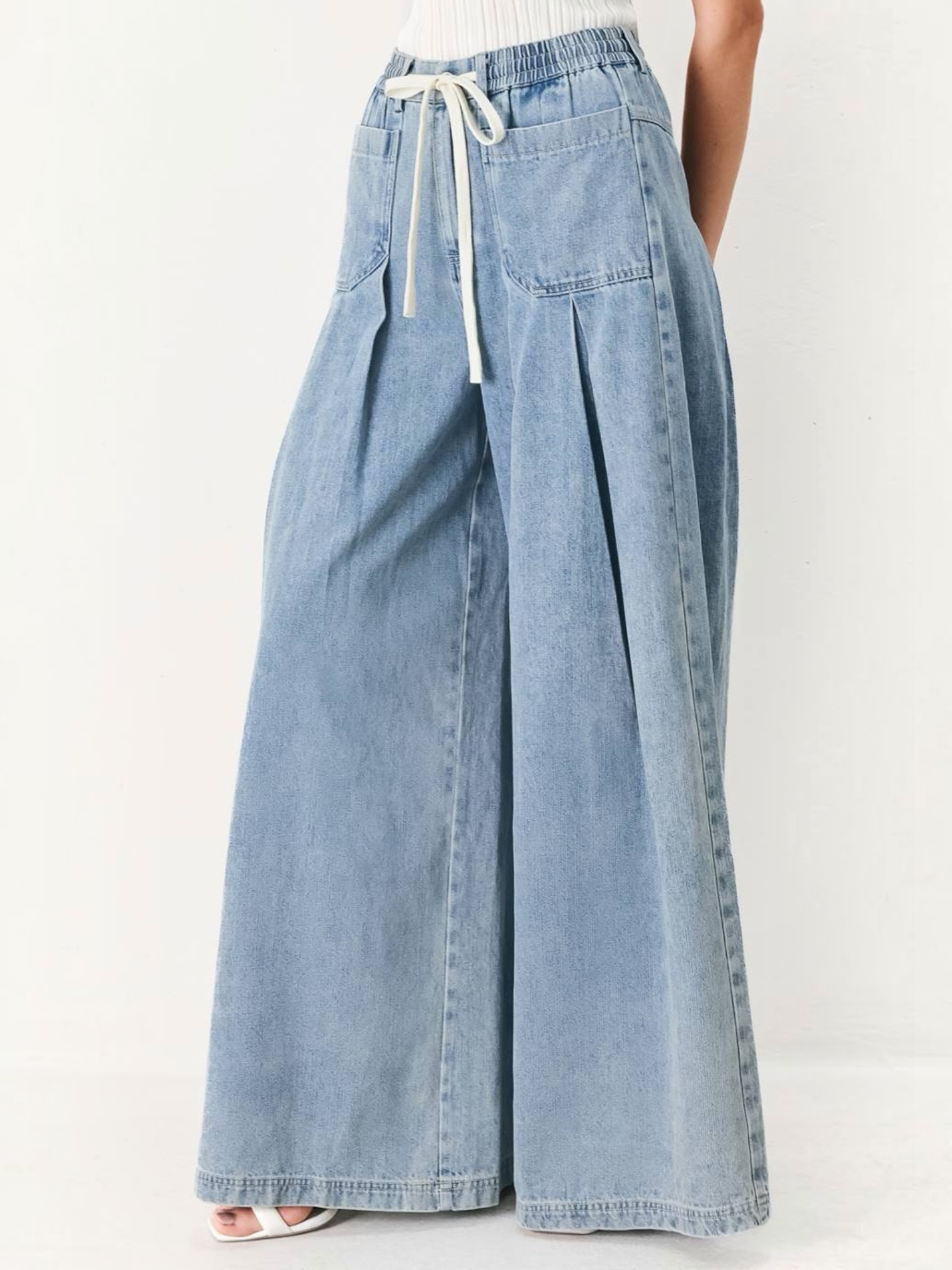 Jia Wide Washed Denim Bottoms