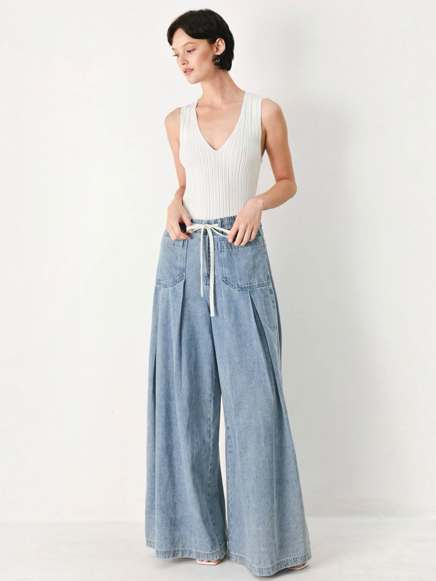 Jia Wide Washed Denim Bottoms