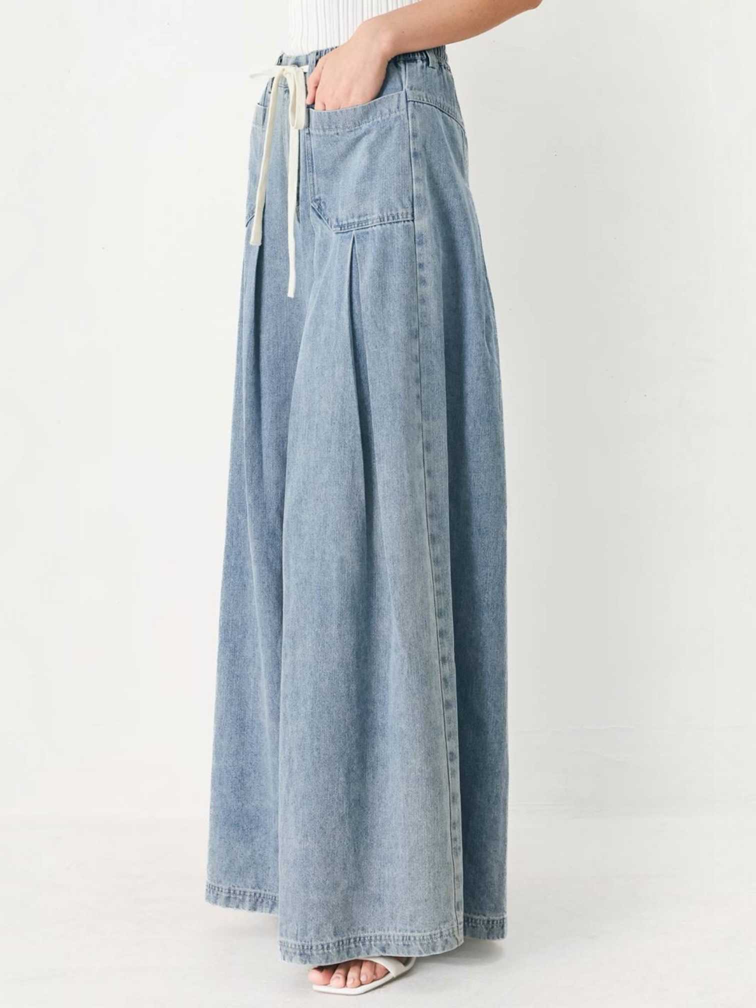 Jia Wide Washed Denim Bottoms