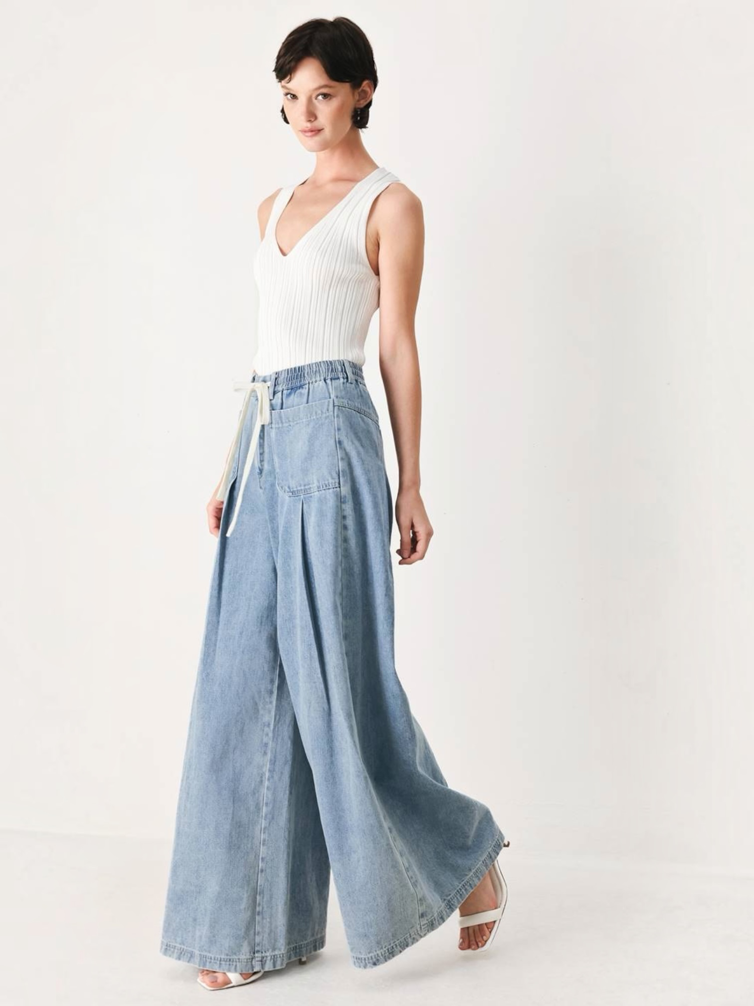 Jia Wide Washed Denim Bottoms