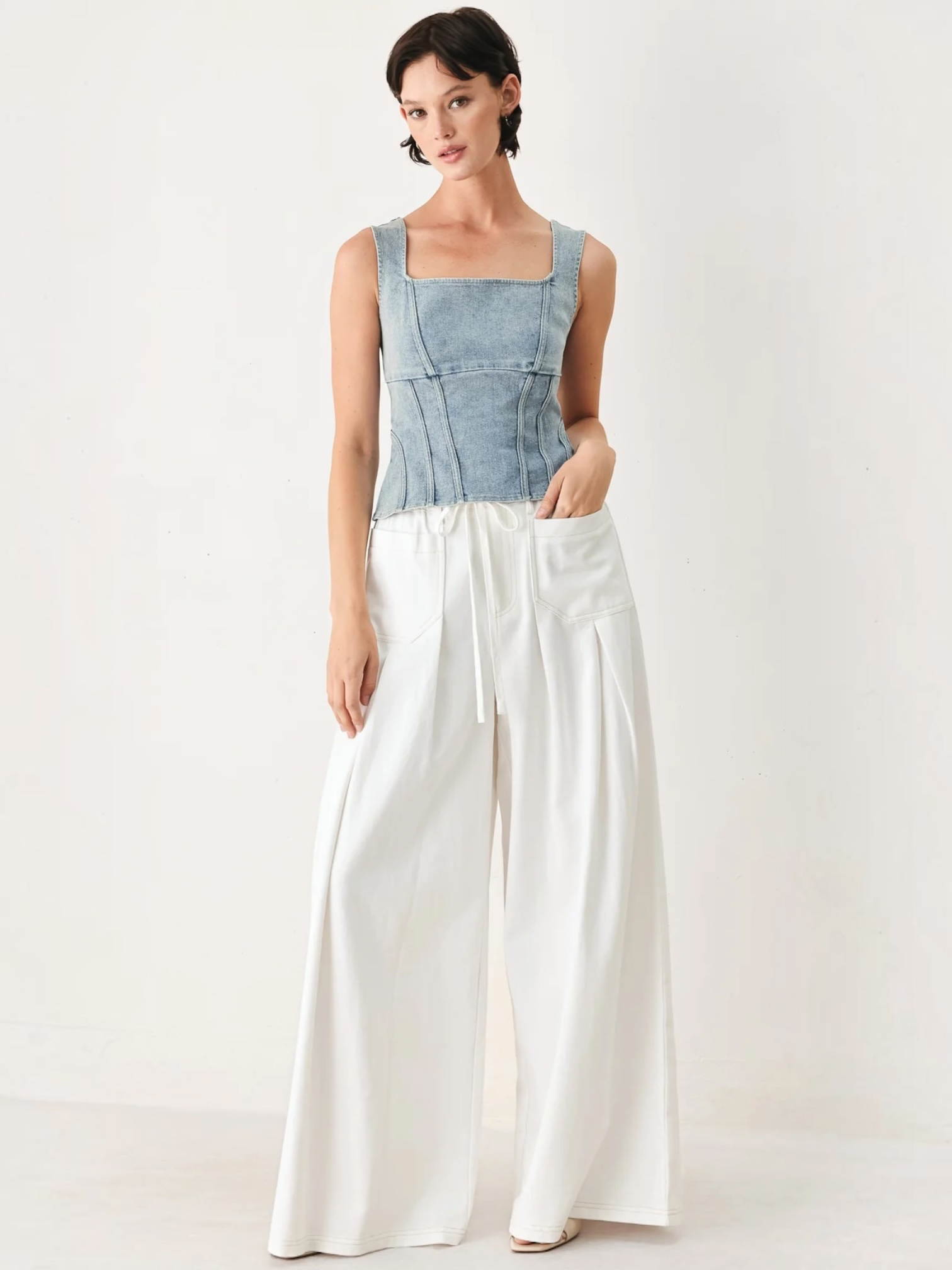 Jia Wide Washed White Bottoms