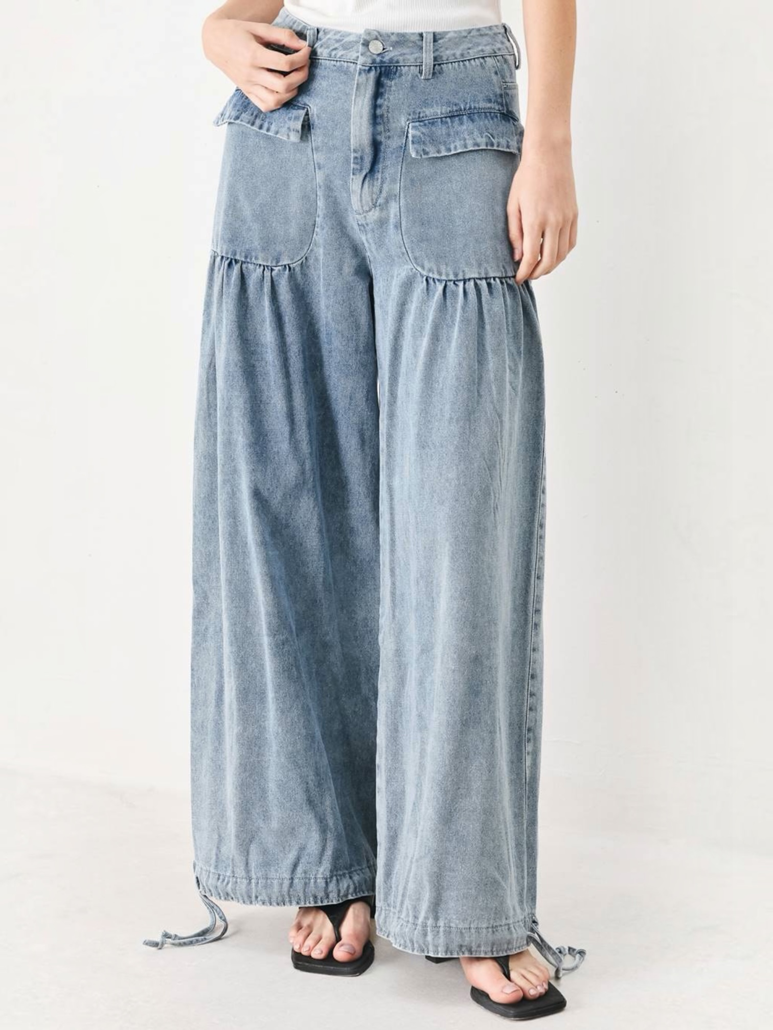 Amalia Wide Washed Denim Bottoms