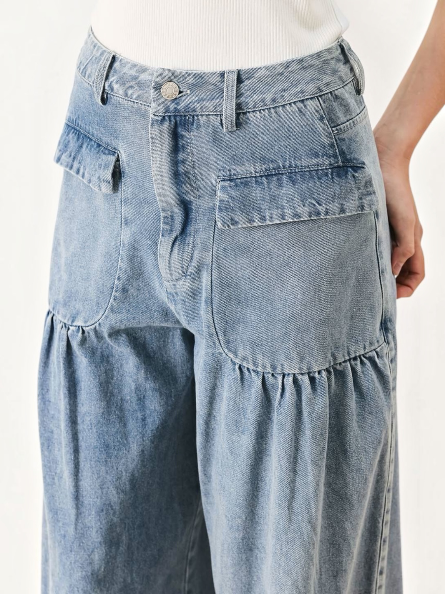 Amalia Wide Washed Denim Bottoms