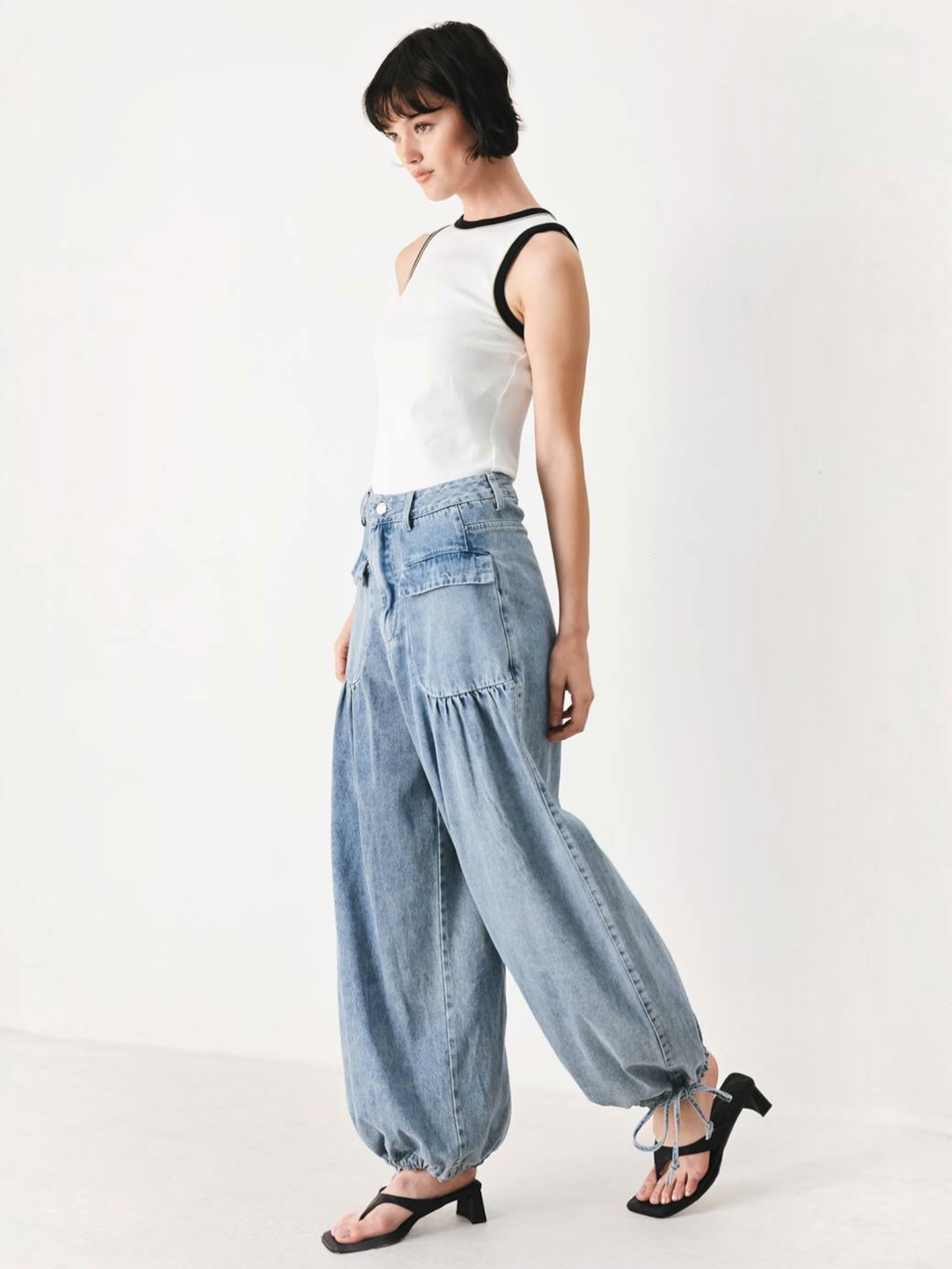 Amalia Wide Washed Denim Bottoms