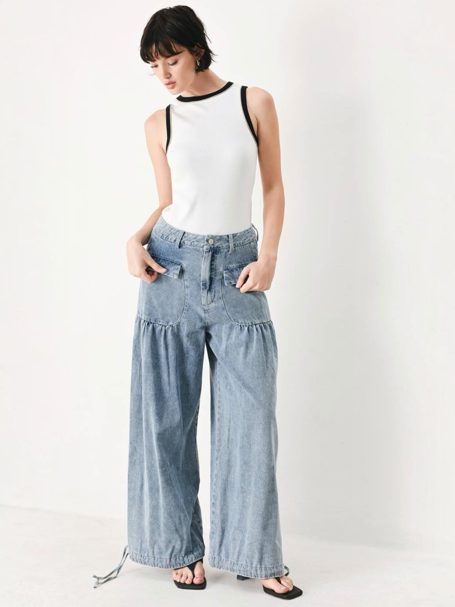 Amalia Wide Washed Denim Bottoms