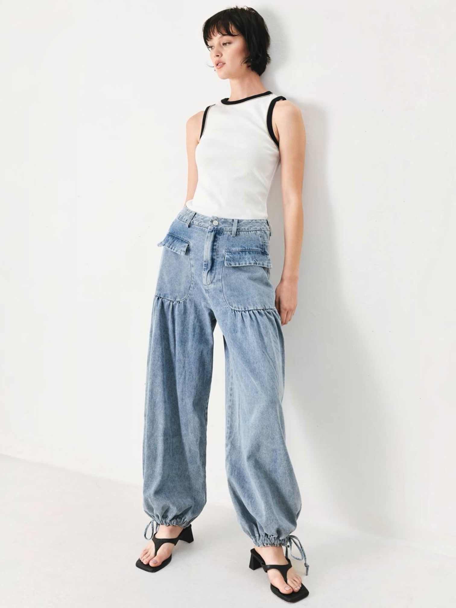 Amalia Wide Washed Denim Bottoms