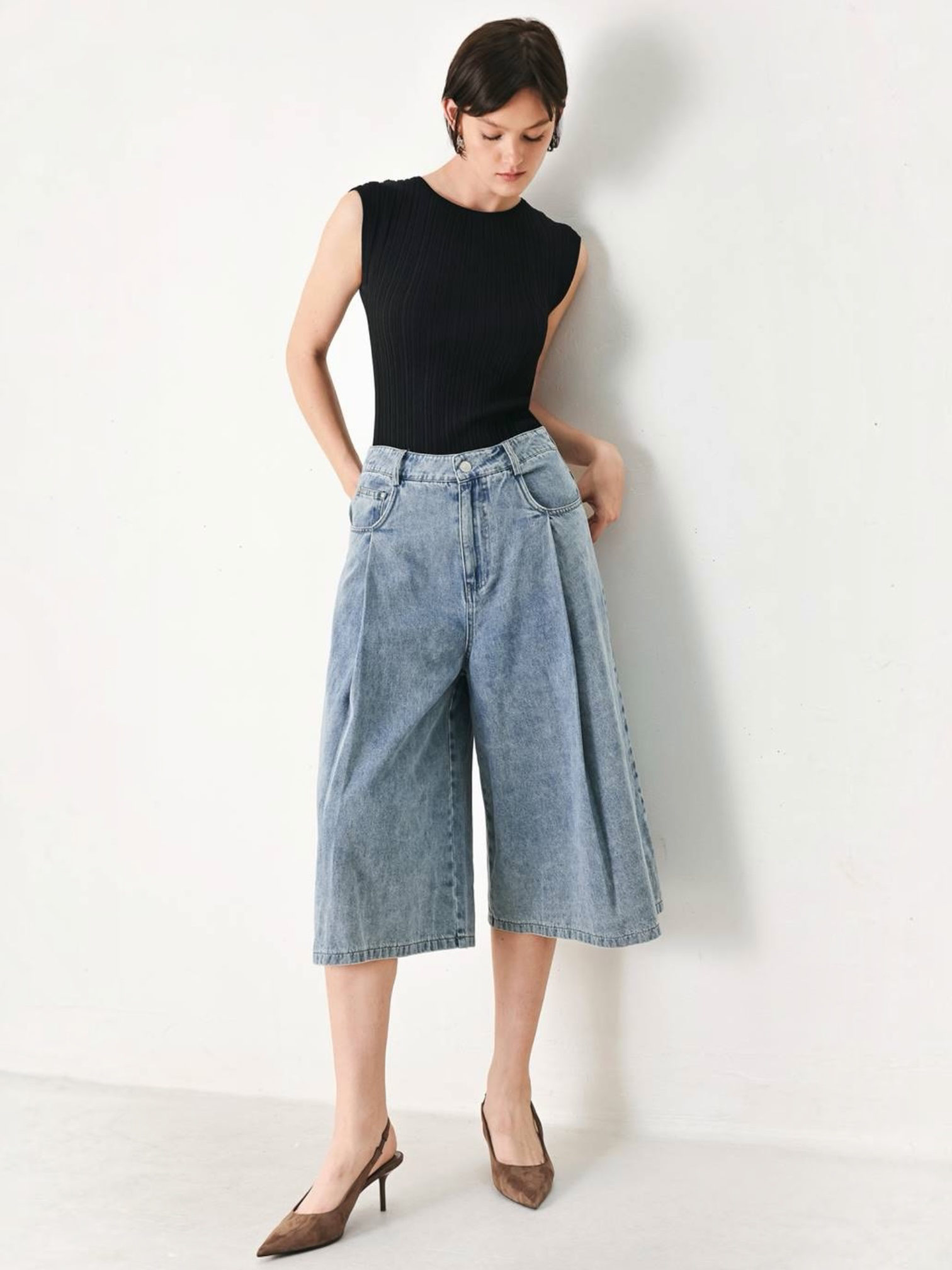 Miranda Washed Denim Culotte Pants