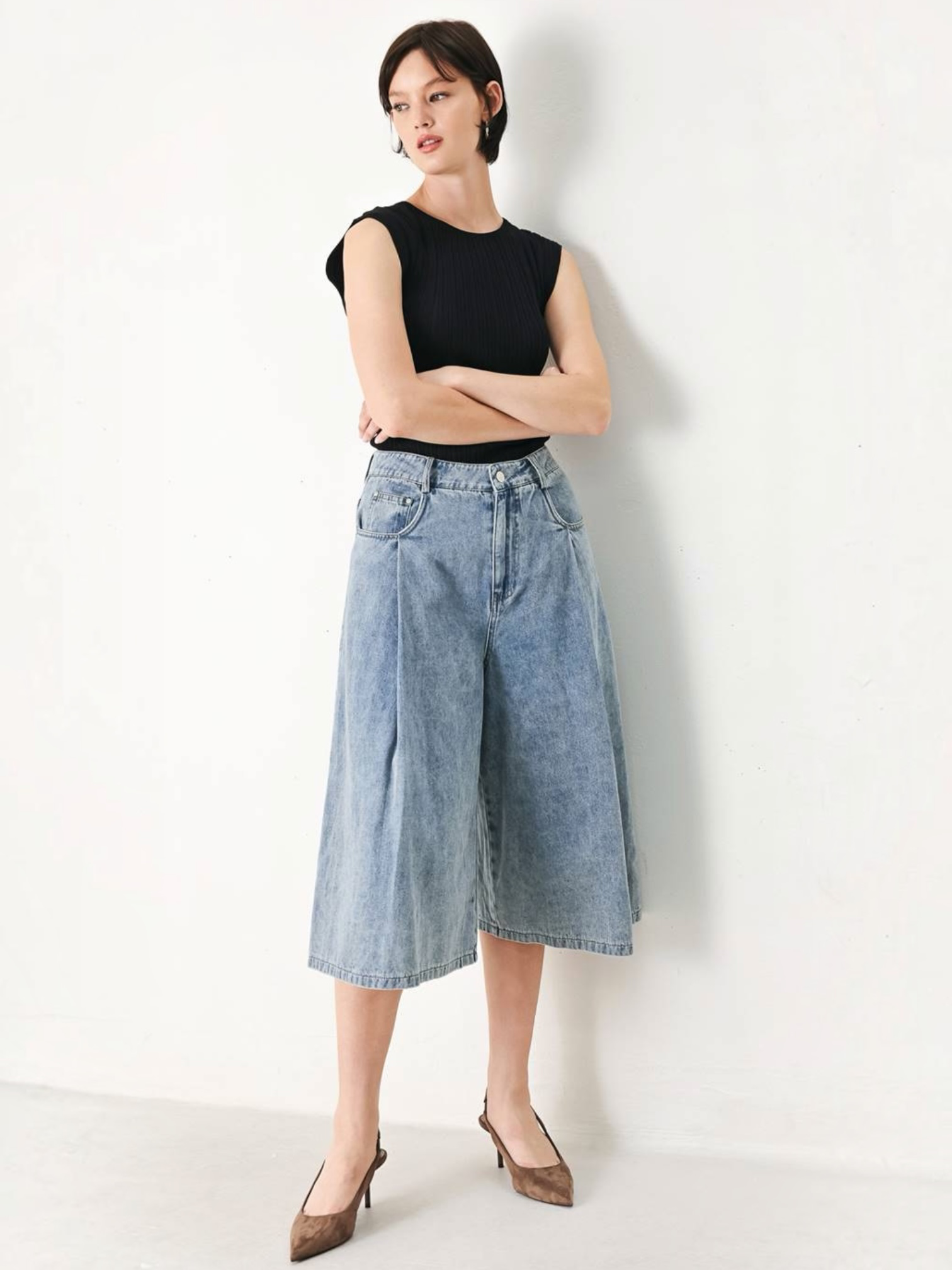 Miranda Washed Denim Culotte Pants