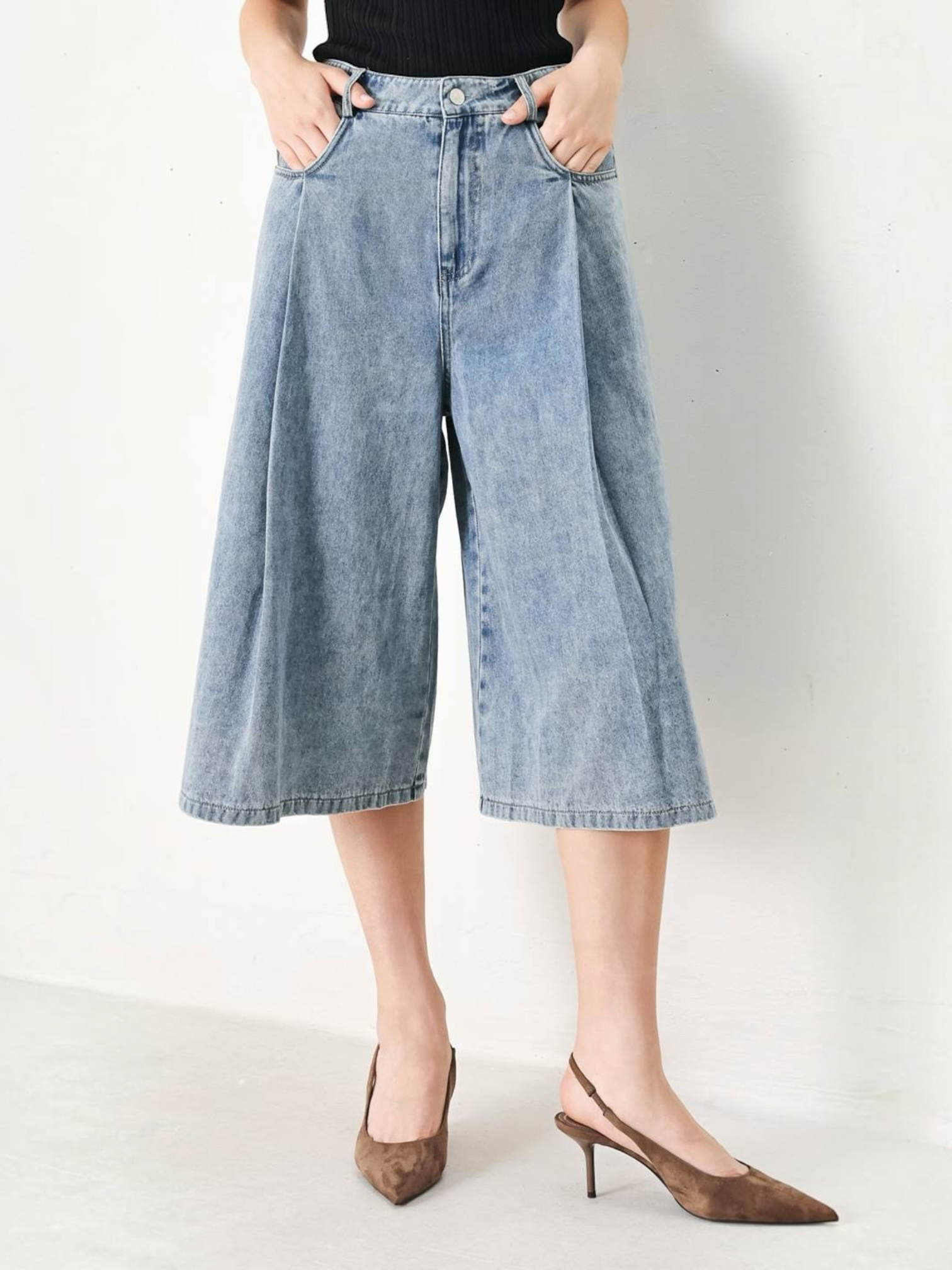Miranda Washed Denim Culotte Pants