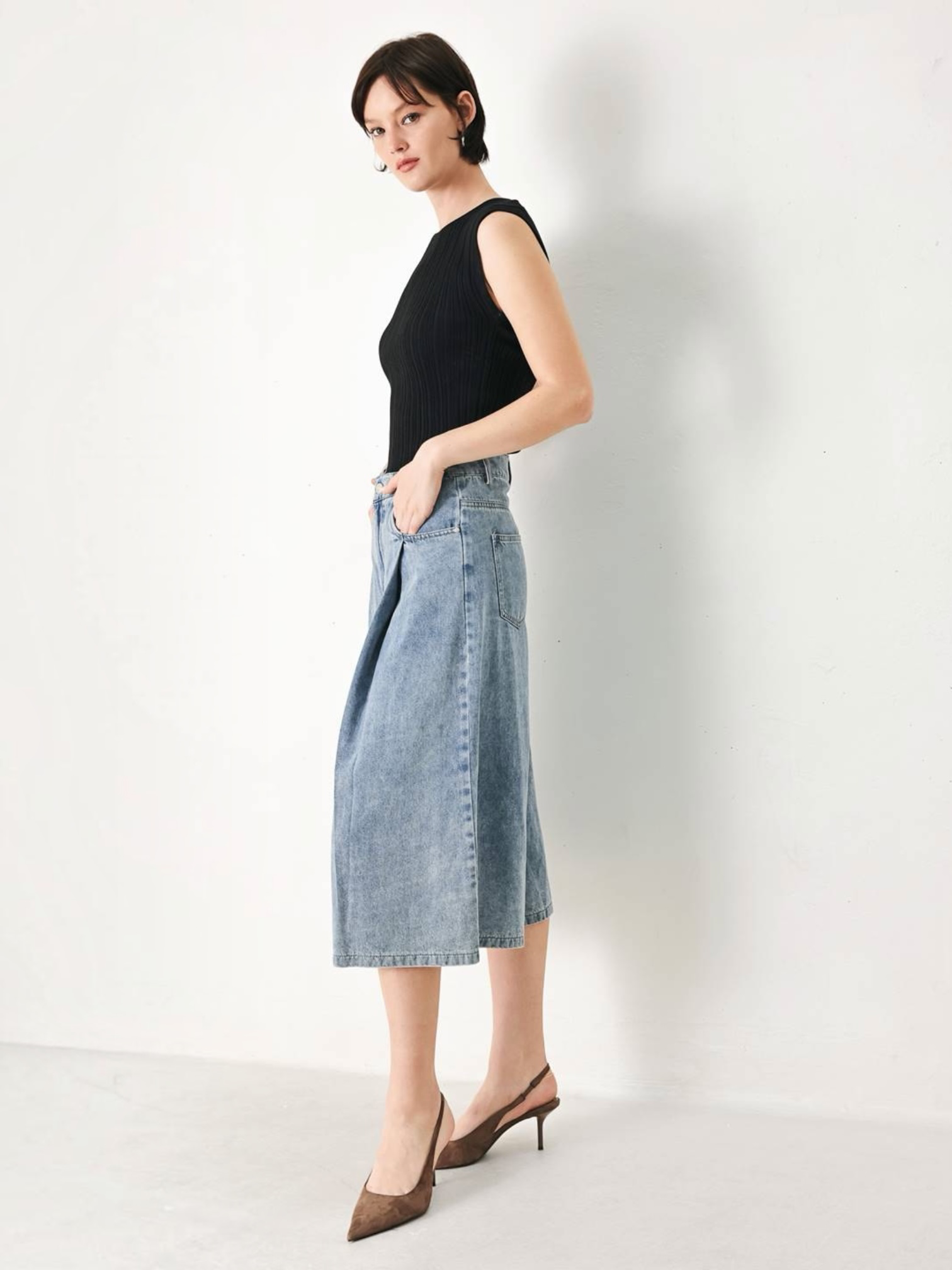 Miranda Washed Denim Culotte Pants