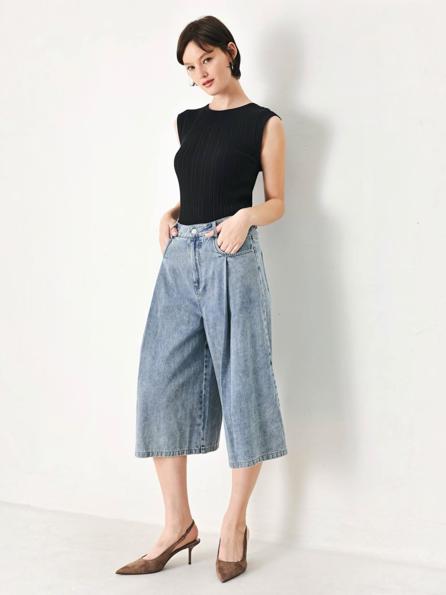 Miranda Washed Denim Culotte Pants