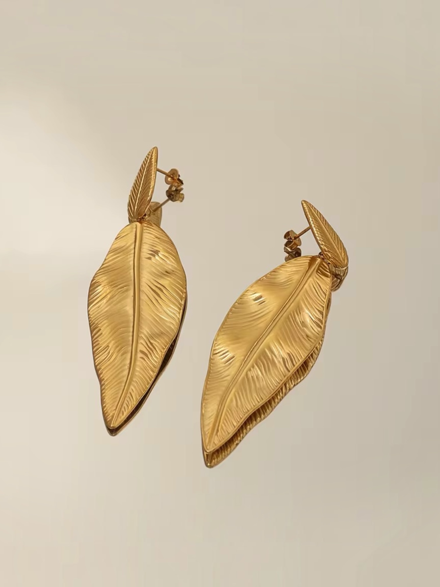 Golden Tropical Leaf Drop Earrings