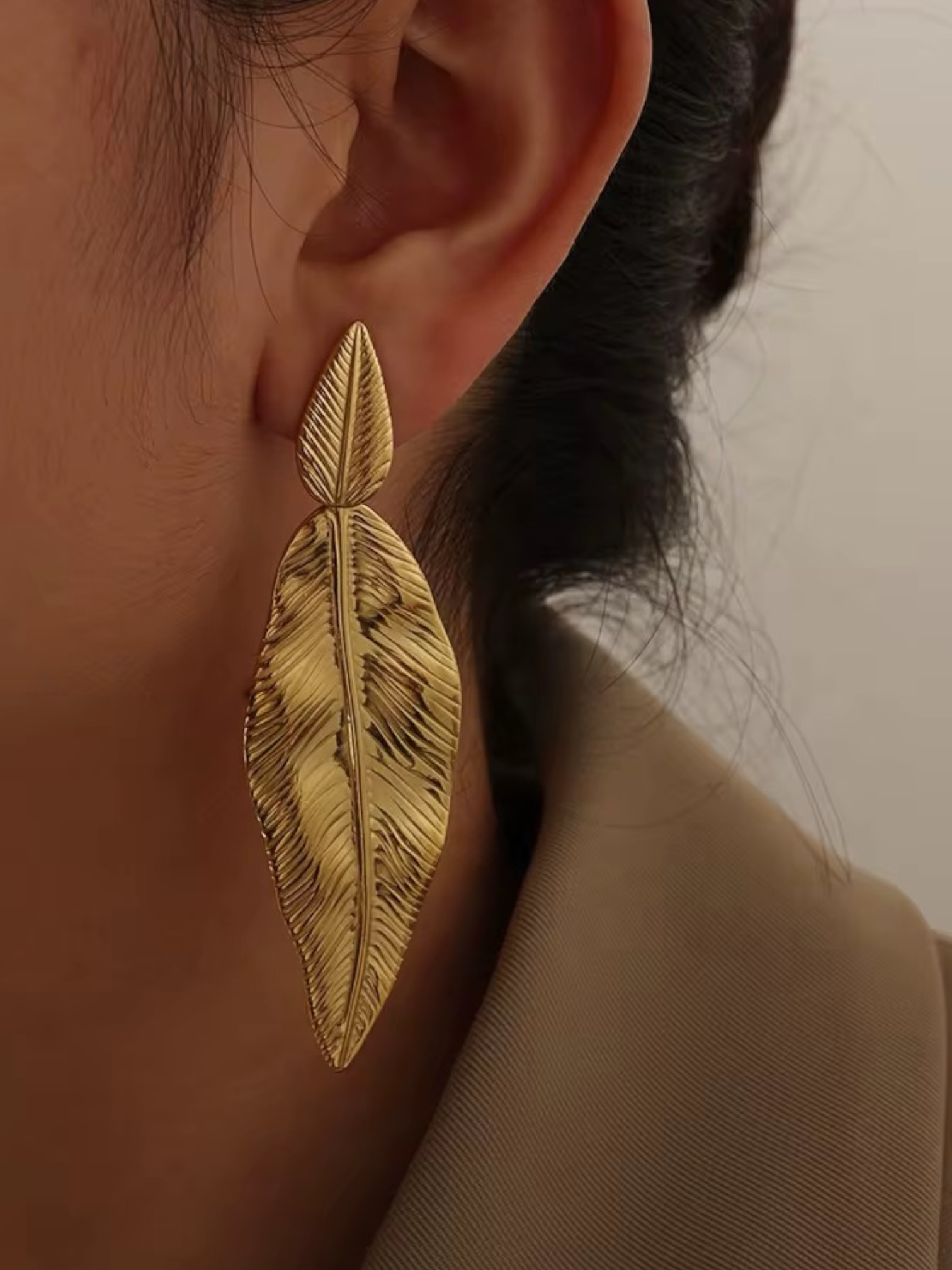 Golden Tropical Leaf Drop Earrings