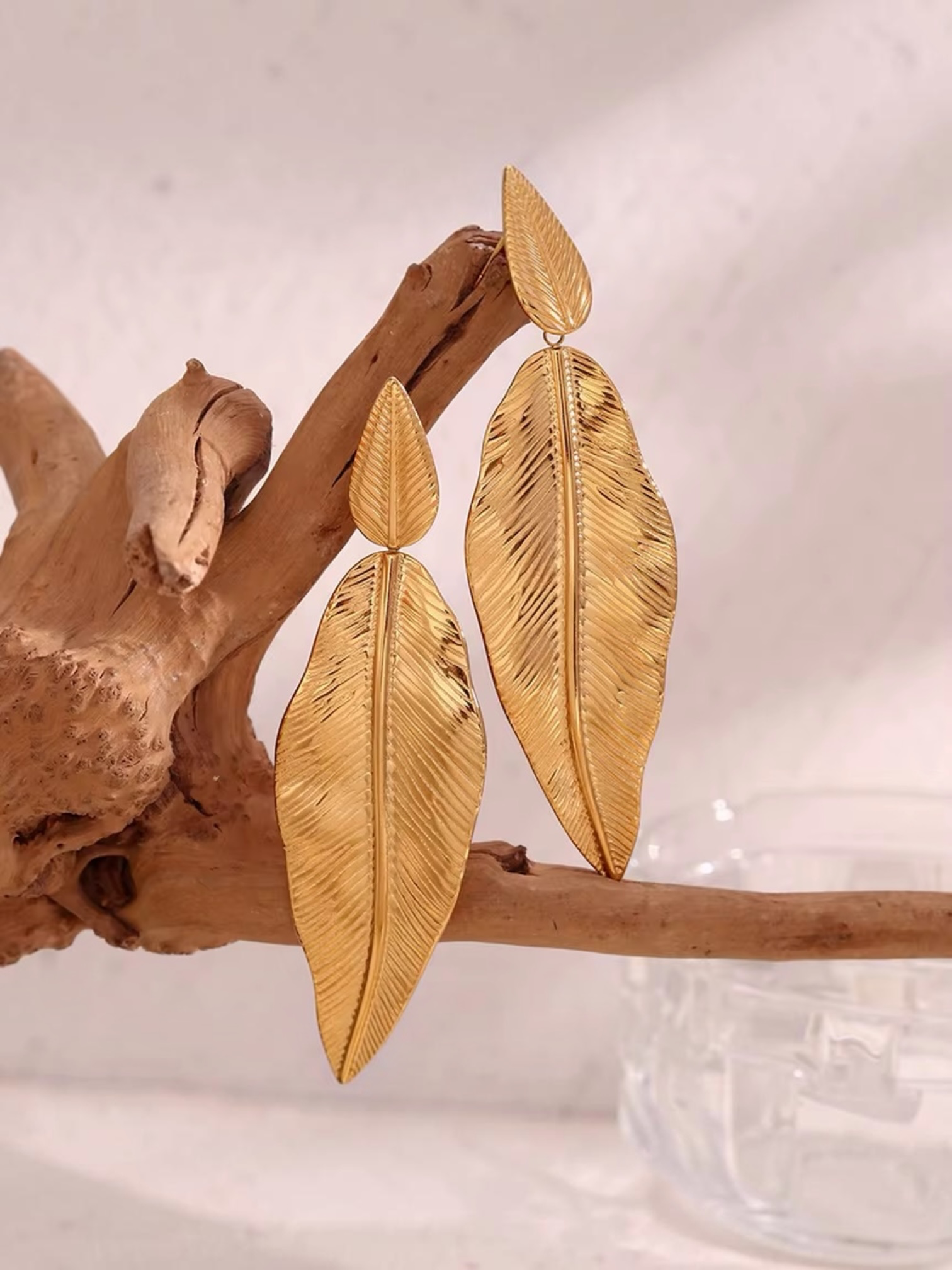 Golden Tropical Leaf Drop Earrings
