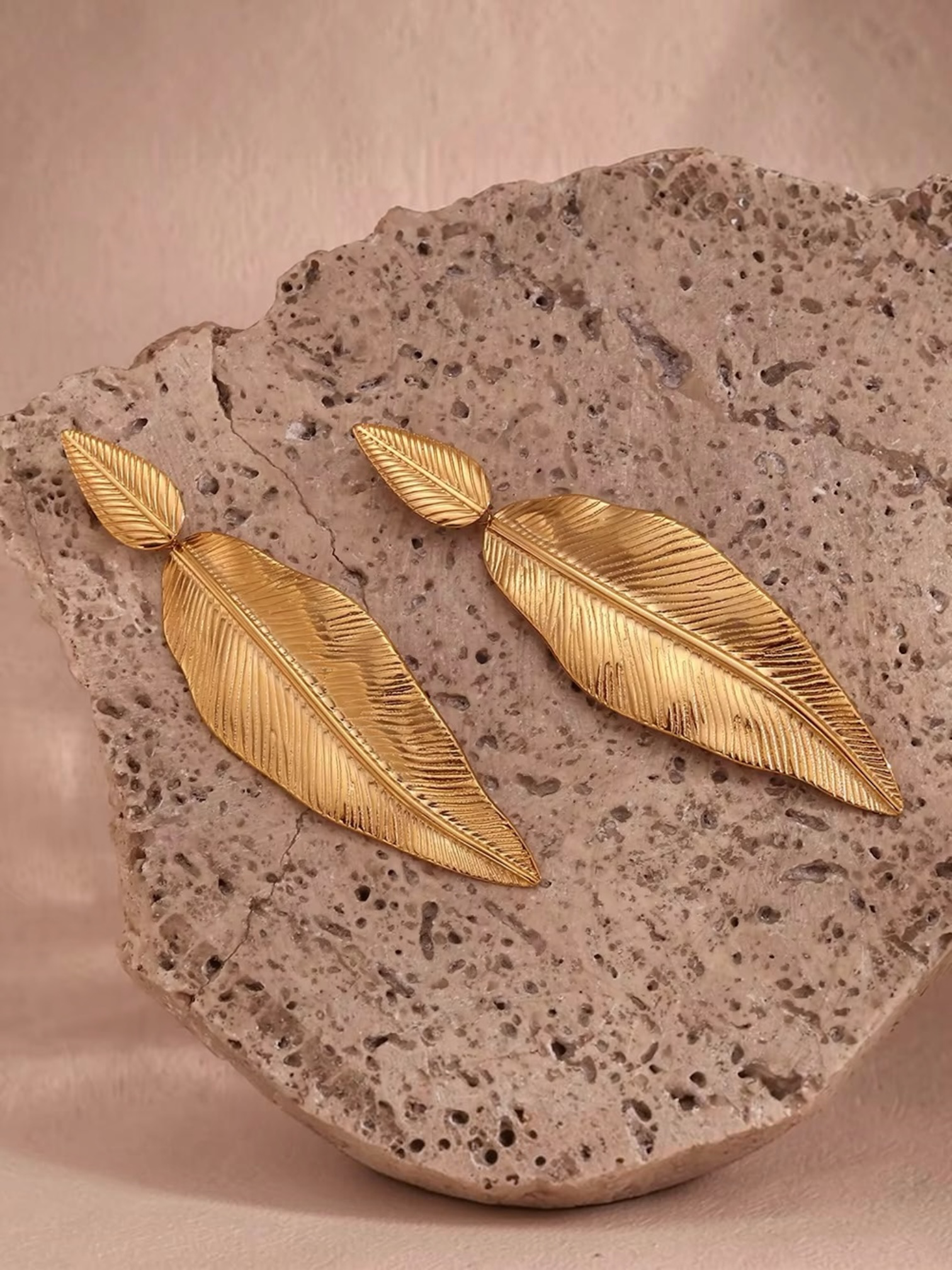 Golden Tropical Leaf Drop Earrings