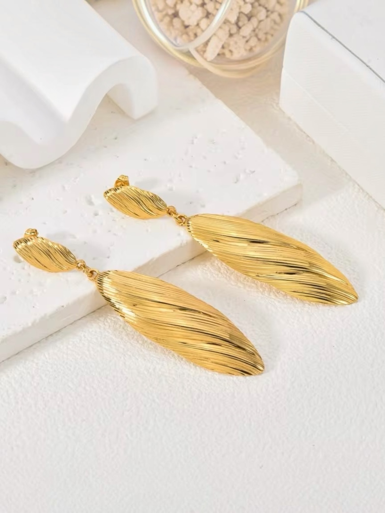 Golden Leaf Drop Statement Earrings