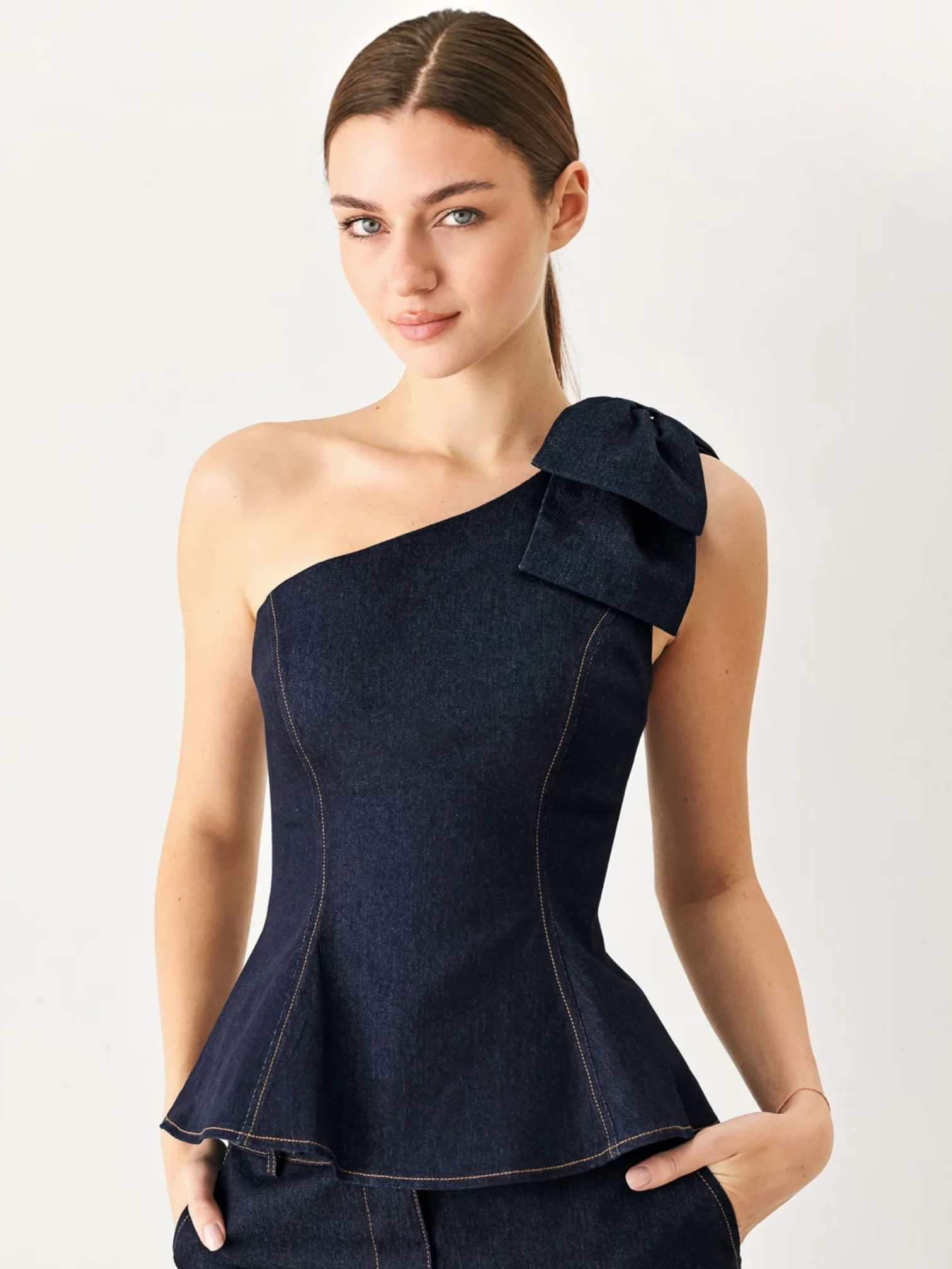 Renata One Shoulder Denim Top