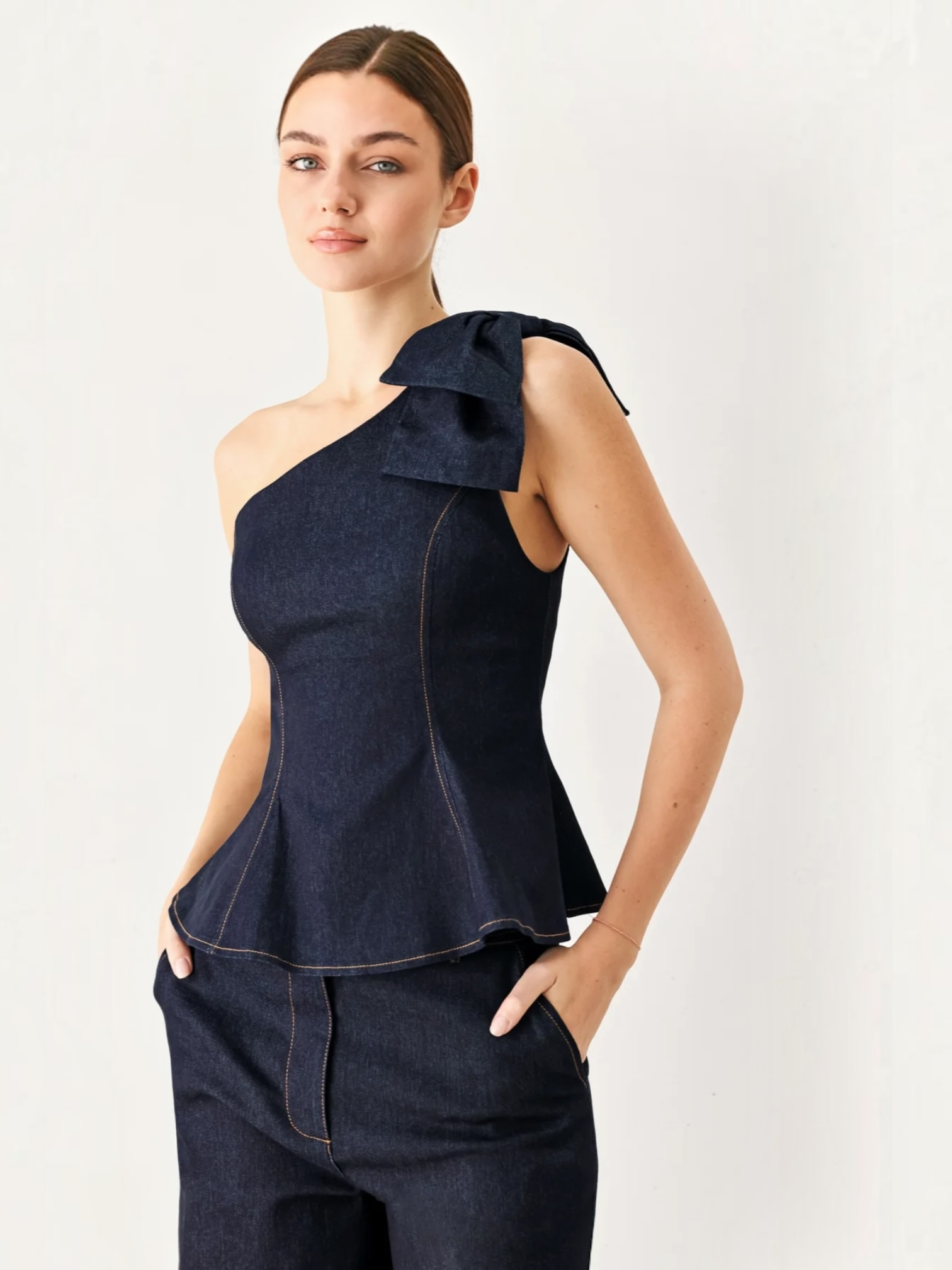 Renata One Shoulder Denim Top