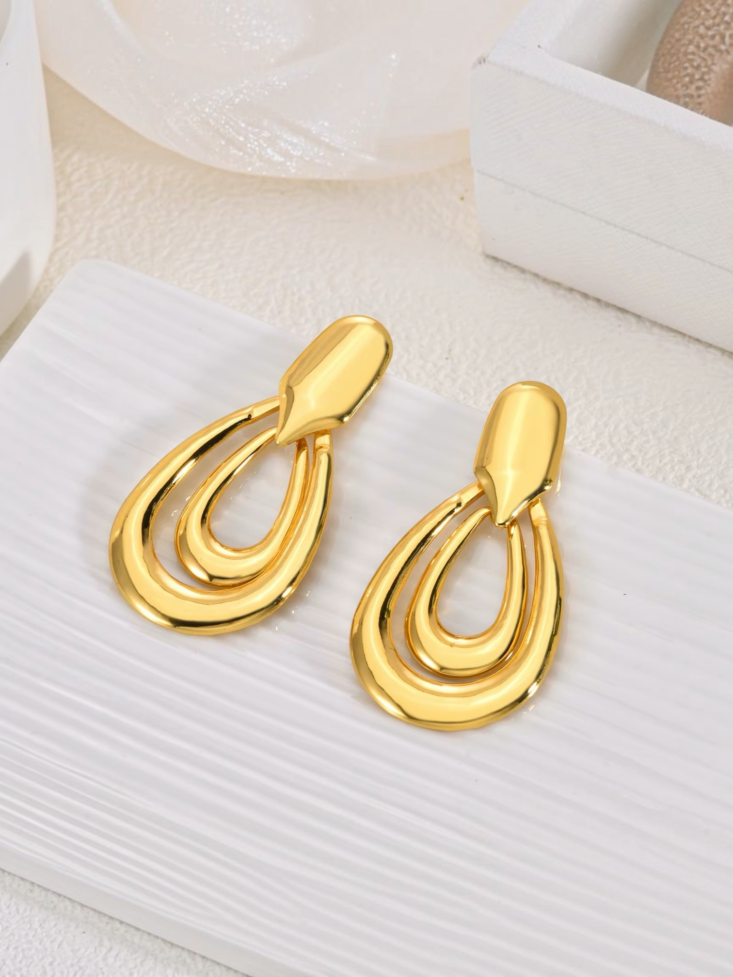 Double Teardrop Gold Earrings