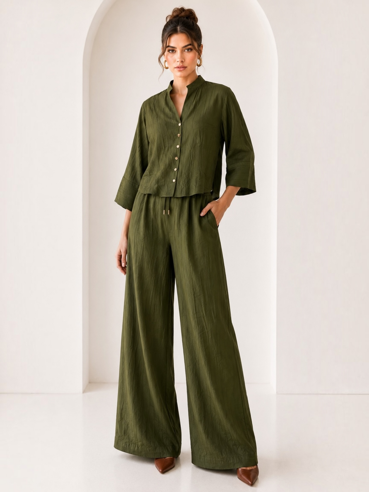 Elsie Top and Pants Olive Set