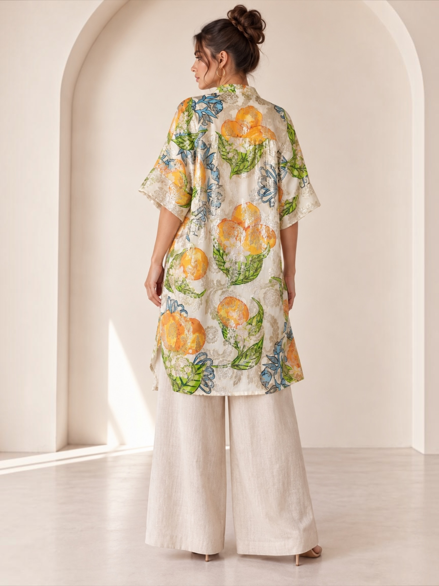 Elara Floral Jacquard Cream Tunic