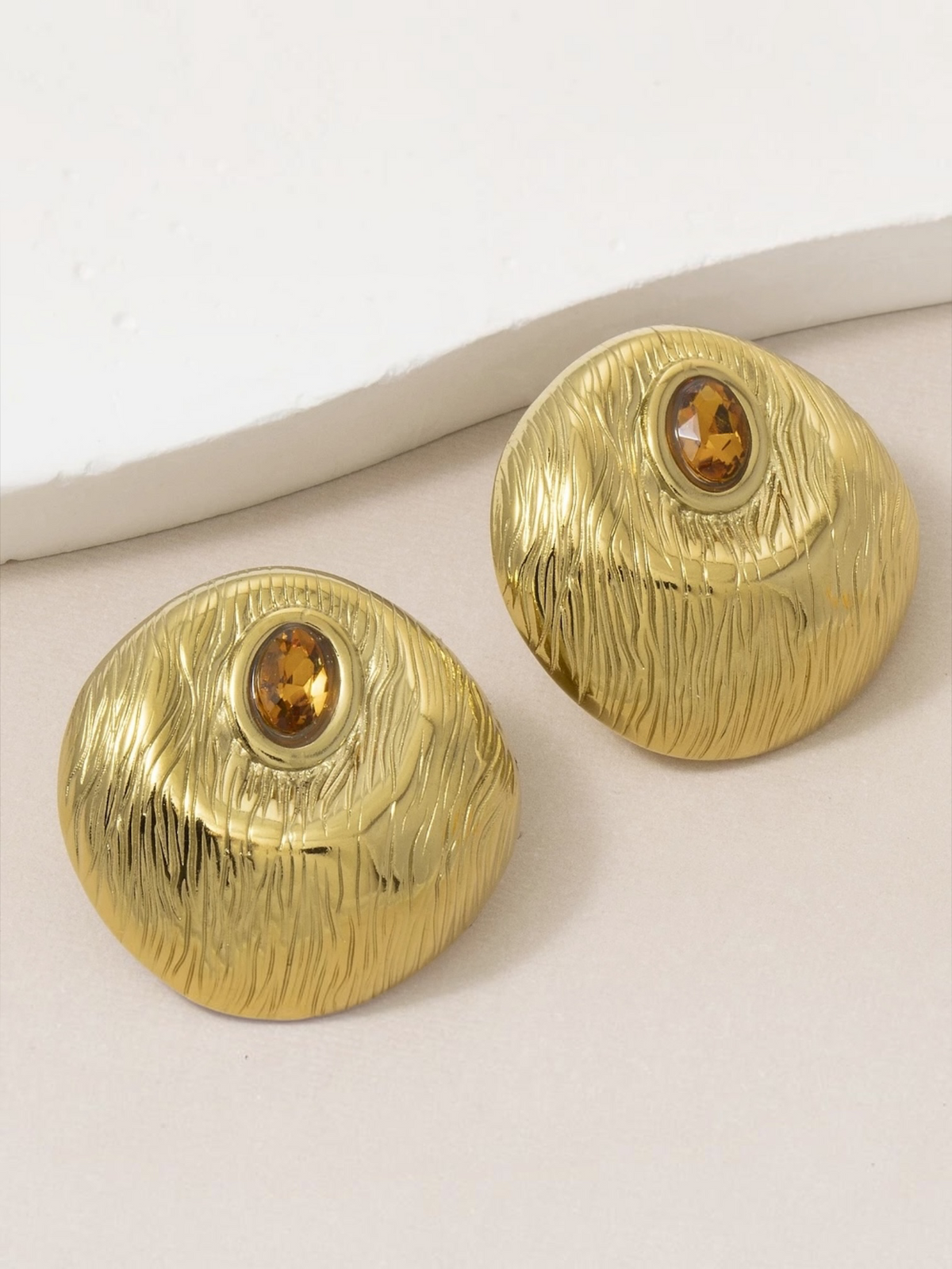 Golden Amber Medallion Statement Earrings